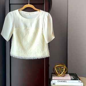 Rachel Rachel Roy Off White Fringe Blouse Size XS